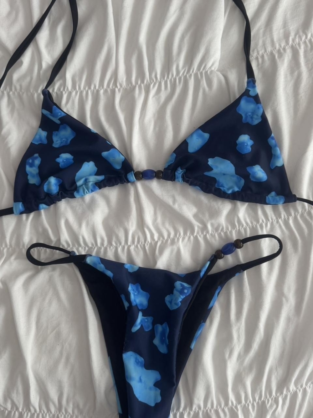 Navy Blue Floral Triangle Bikini Set